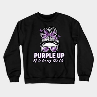 Purple up for military kids Messy bun Military child Month Crewneck Sweatshirt